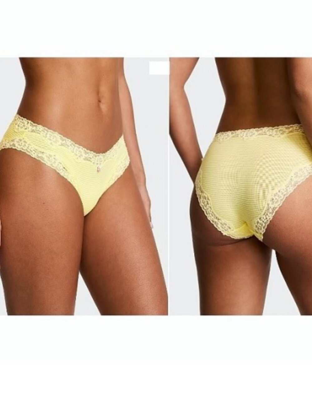 VICTORIA SECRET Cotton Shadow Stripe Lace Trim Bikini Panty Yellow S M L